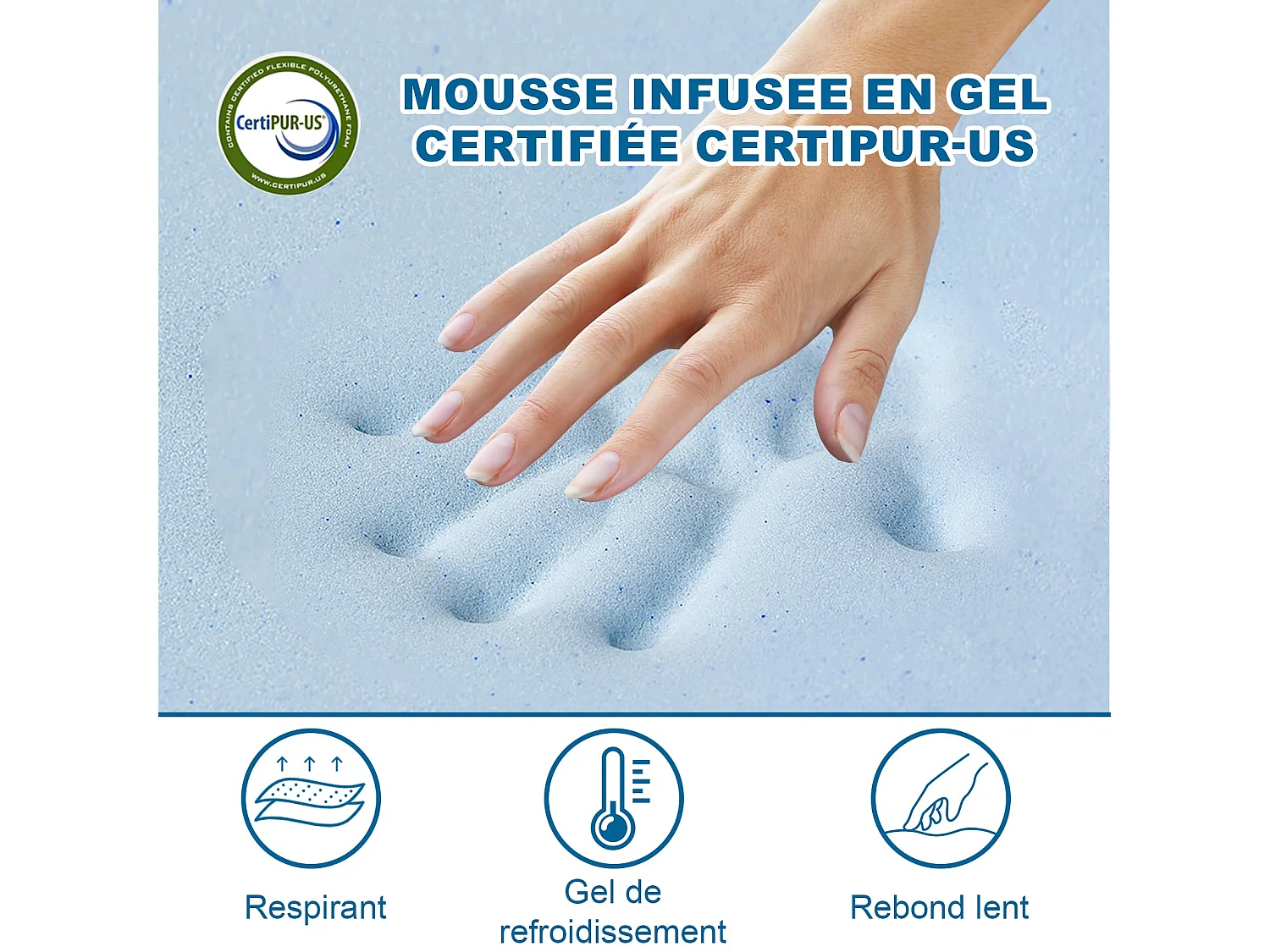 Matelas adulte de 17 cm, 90 x 200 cm (mousse à mémoire de forme + fibre de charbon de bambou)