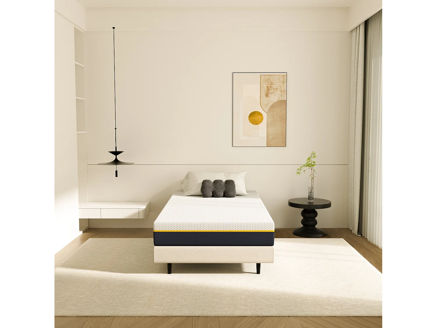 Matelas adulte de 17 cm, 90 x 200 cm (mousse à mémoire de forme + fibre de charbon de bambou)