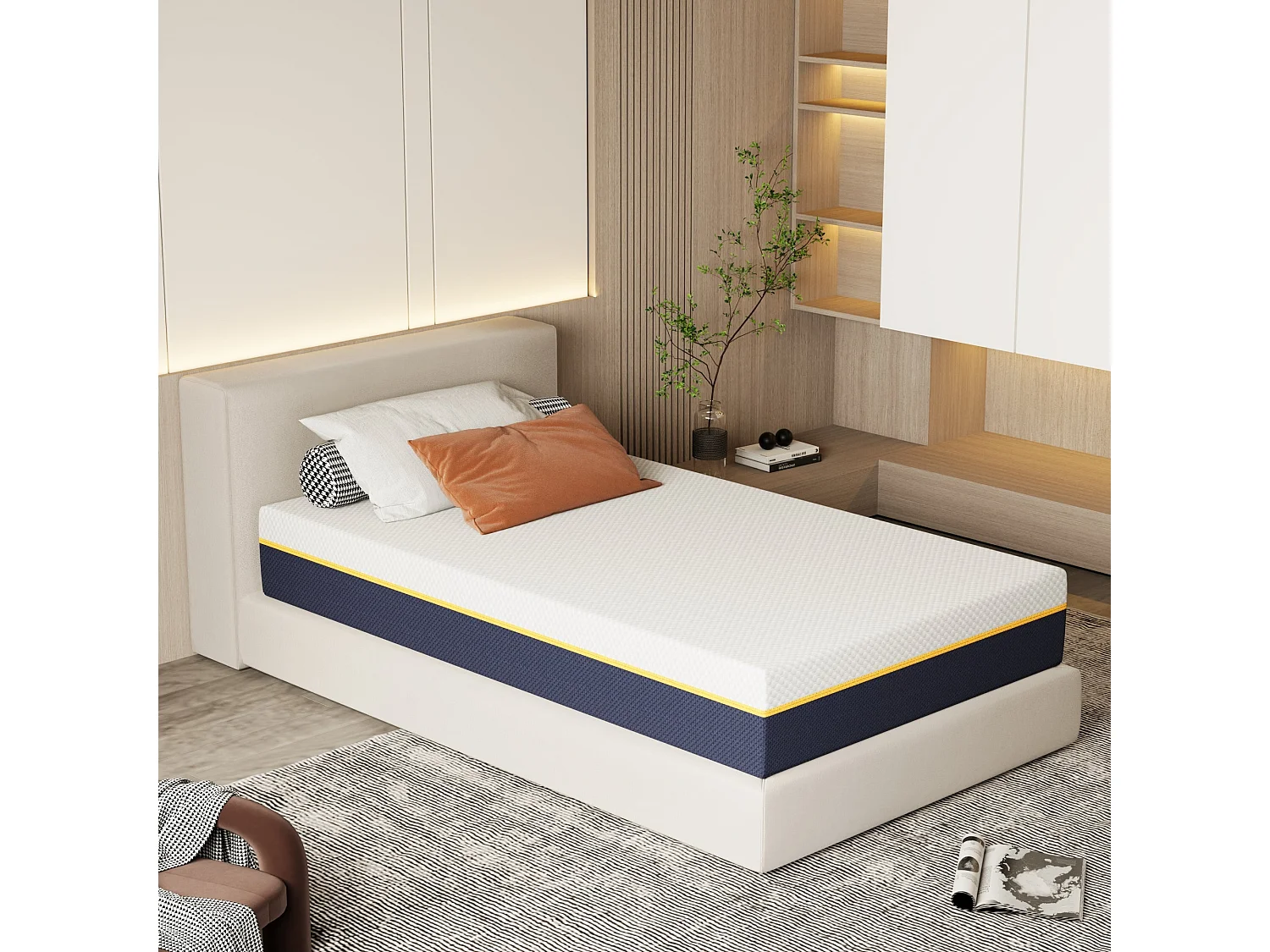 Matelas pour adulte 90 x 190 cm, épaisseur 21 cm (mousse à mémoire de forme + fibres de charbon de bambou)