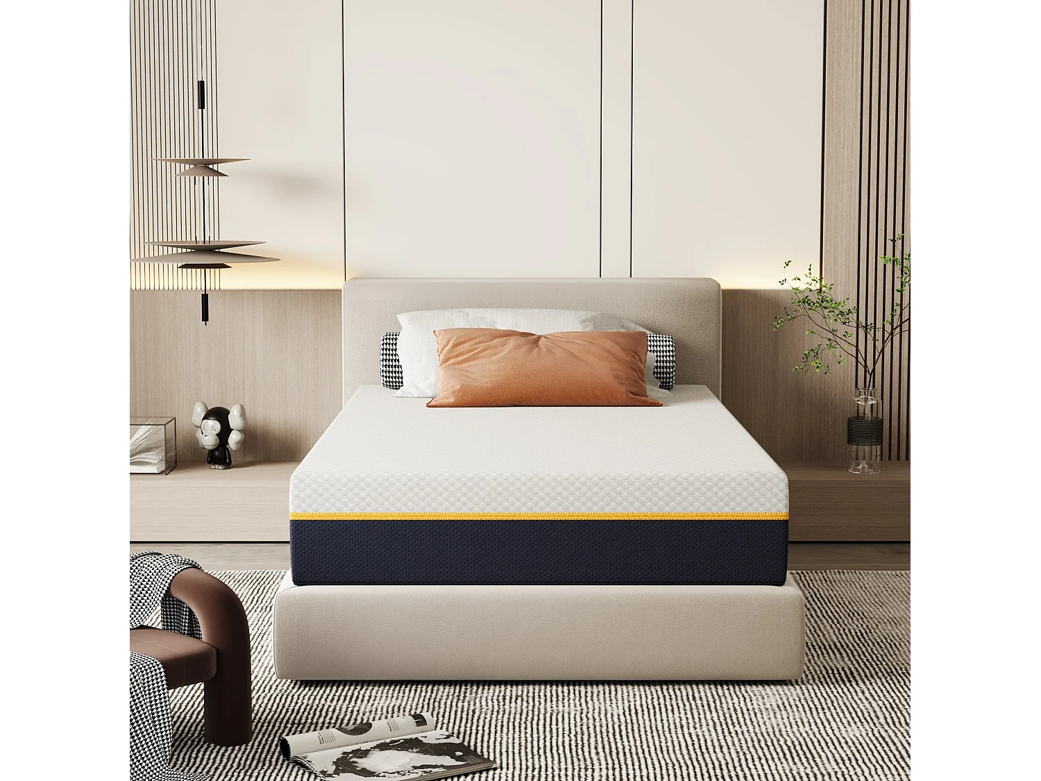 Matelas Adulte 90x190 cm, Épaisseur 21 cm, Mousse à Mémoire + Fibres de Charbon de Bambou