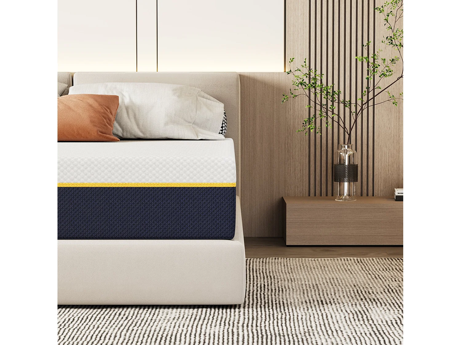 Matelas Adulte 90x190 cm, Épaisseur 21 cm, Mousse à Mémoire + Fibres de Charbon de Bambou