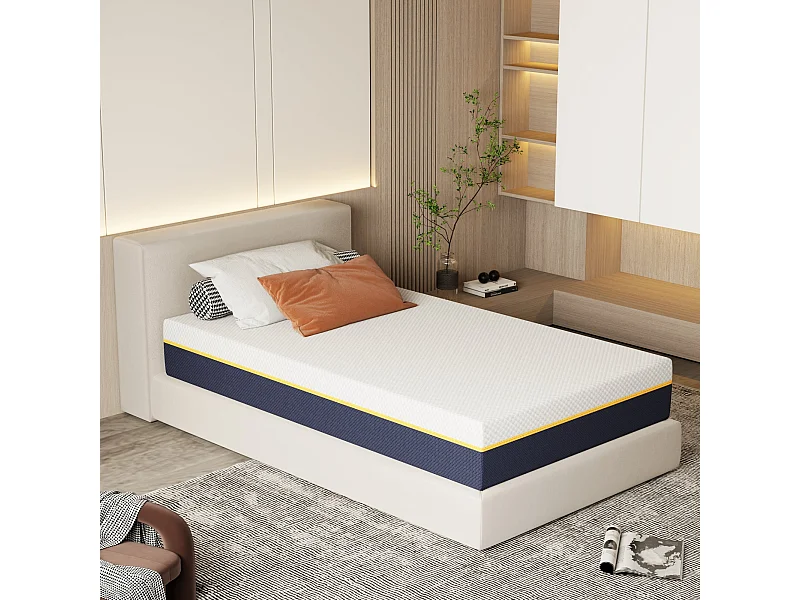 Matelas Adulte 90x190 cm, Épaisseur 21 cm, Mousse à Mémoire + Fibres de Charbon de Bambou