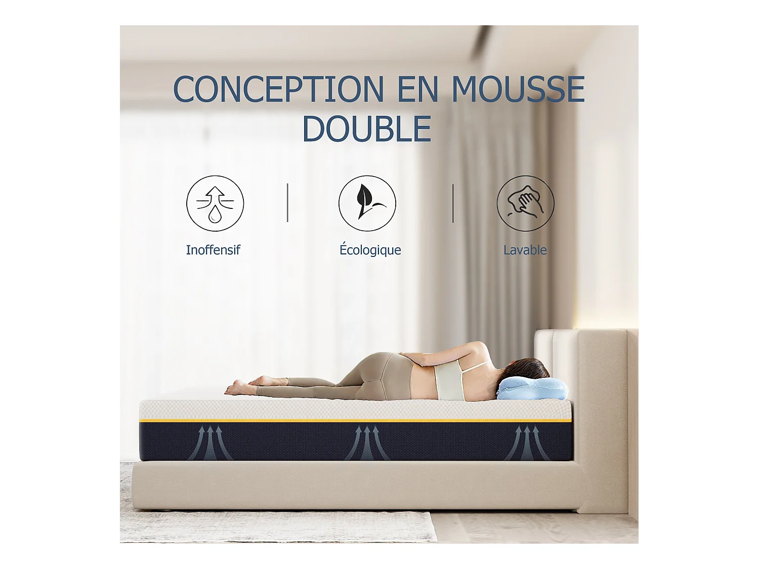 Matelas adulte double en mousse, 140*200 cm, 21 cm d'épaisseur