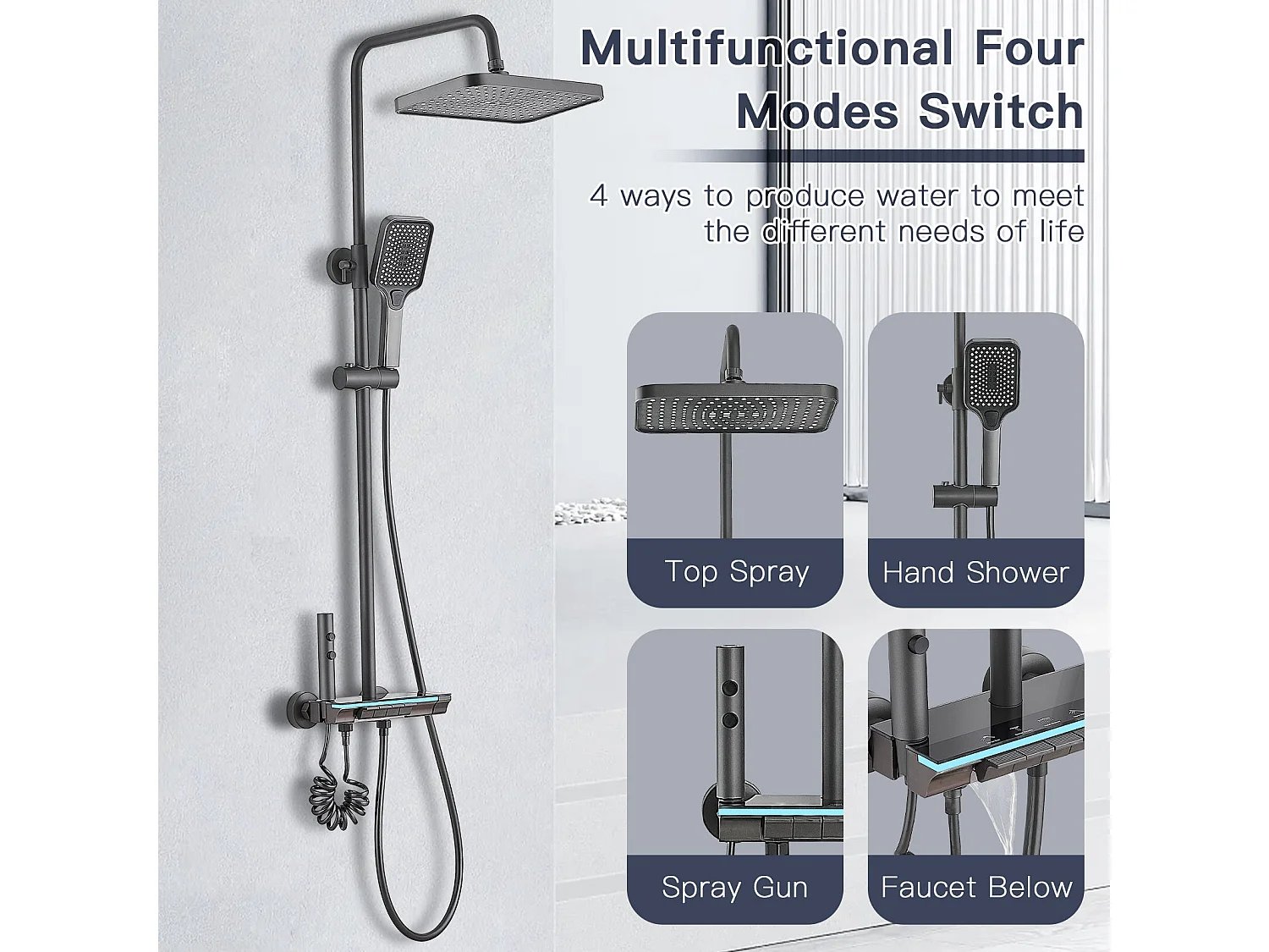 Colonne de douche avec éclairage d'ambiance, écran LED, réglage de la température de l'eau