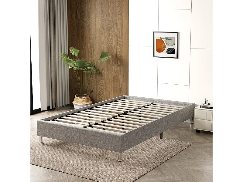 Cadre de lit gris, 140x190 cm, rembourré 31 cm