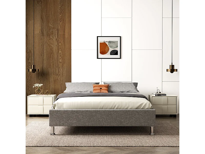 Cadre de lit gris, 140x190 cm, rembourré 31 cm