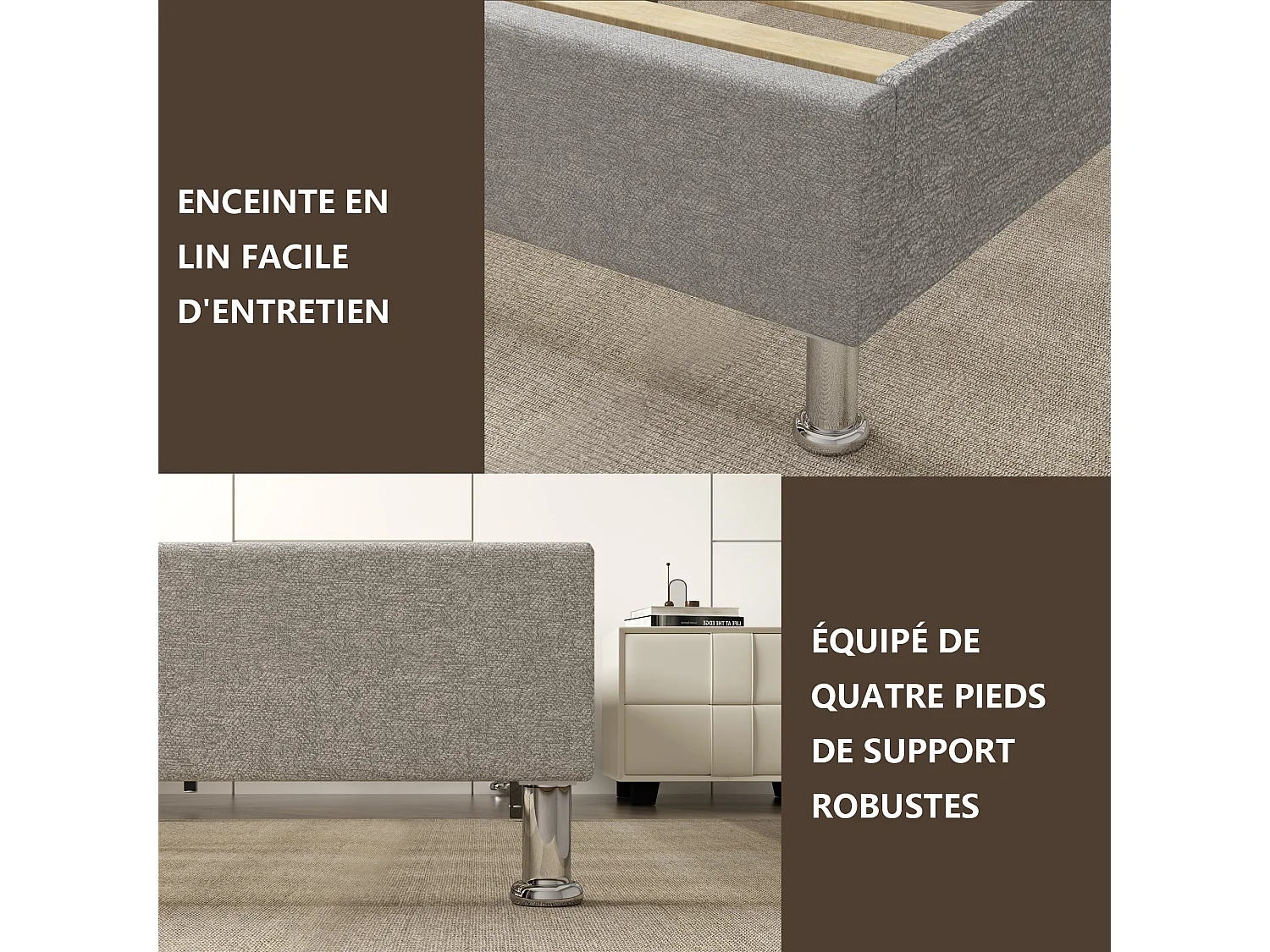 Cadre de lit gris, 140x190 cm, rembourré 31 cm