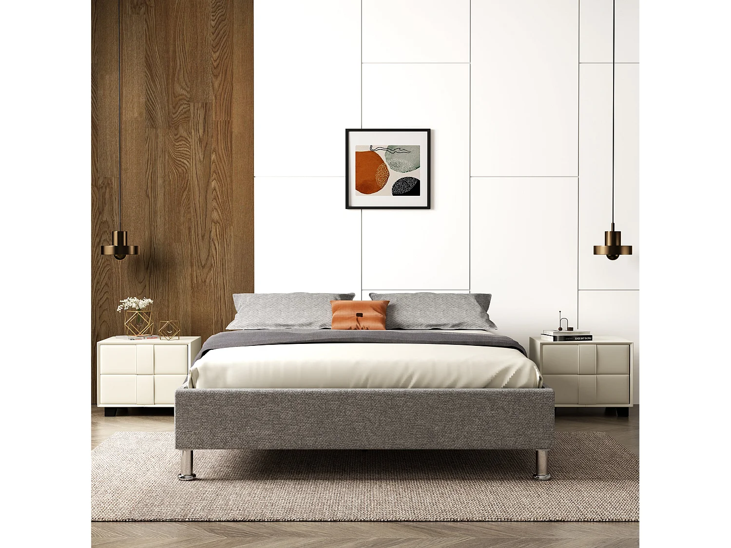 Cadre de lit gris, 140x190 cm, rembourré 31 cm