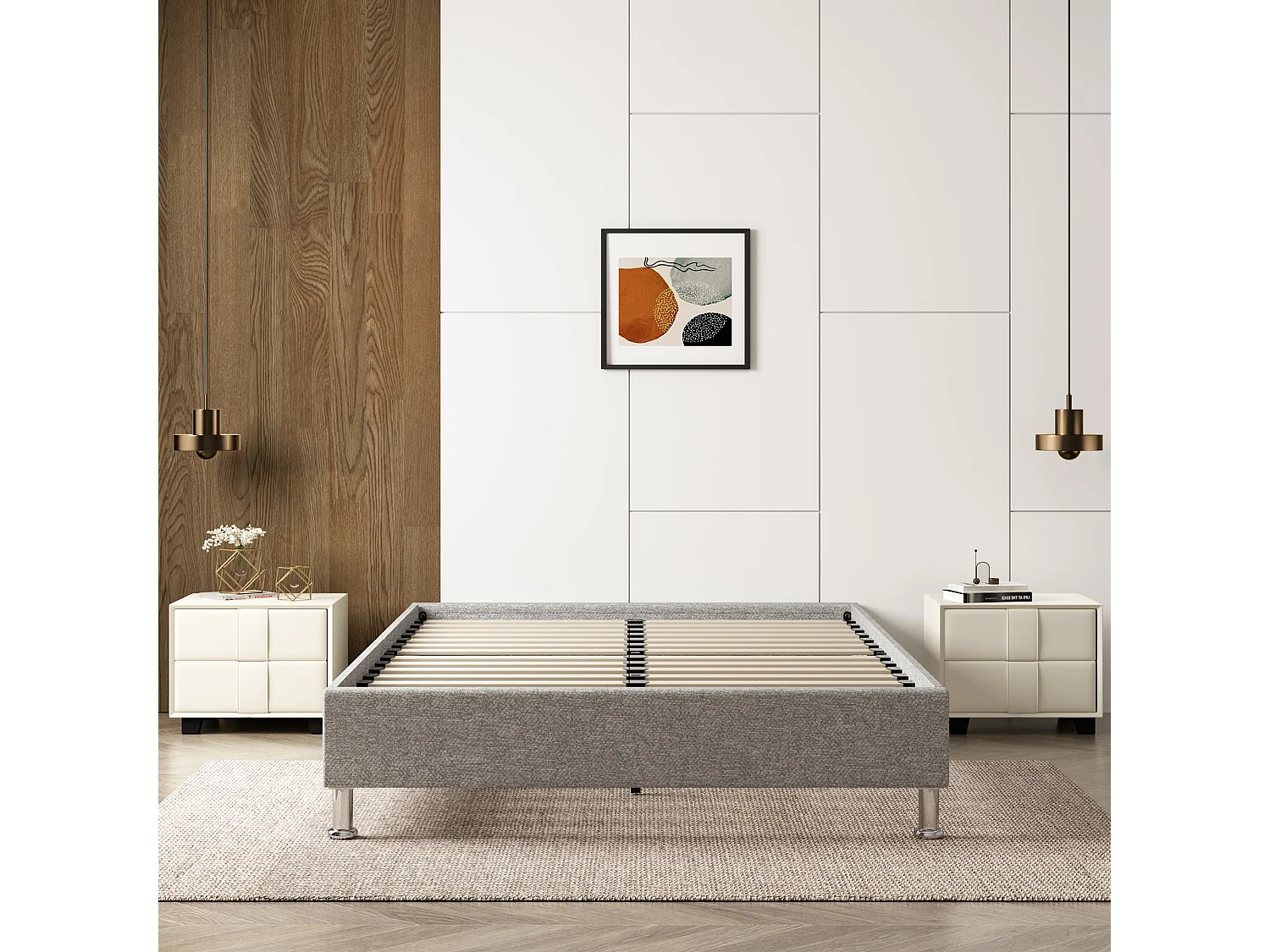 Cadre de lit gris, 140x190 cm, rembourré 31 cm