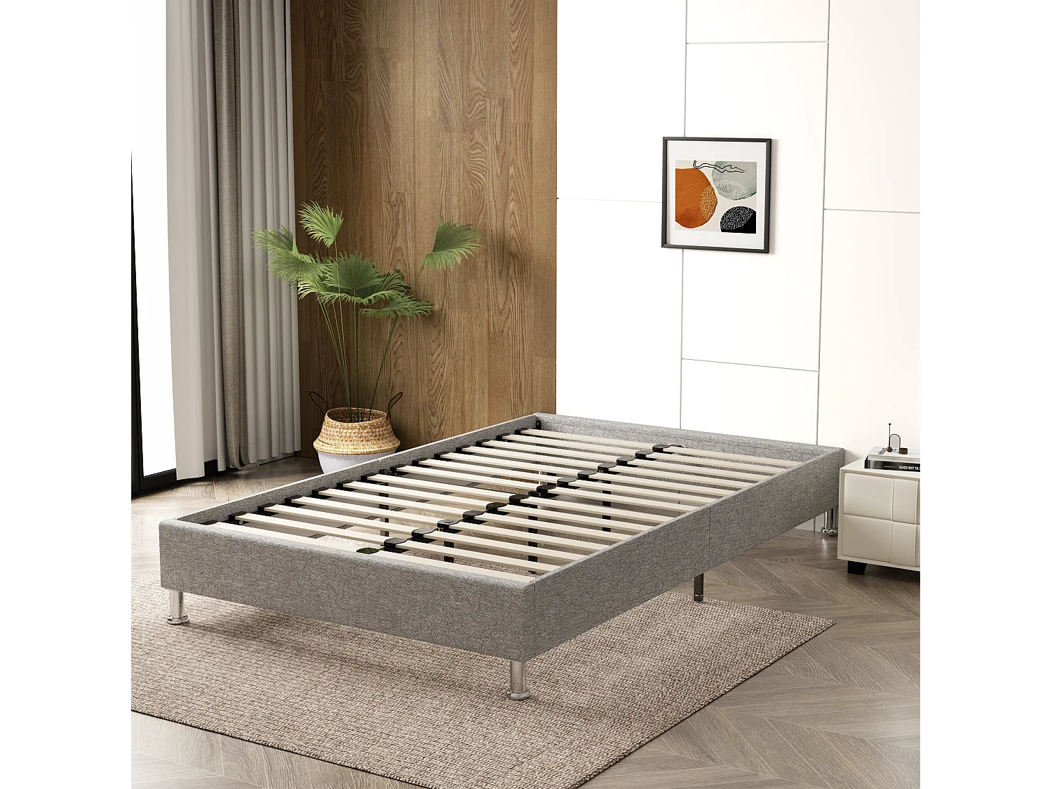 Grijs bedframe, 140x190 cm, gestoffeerd 31 cm