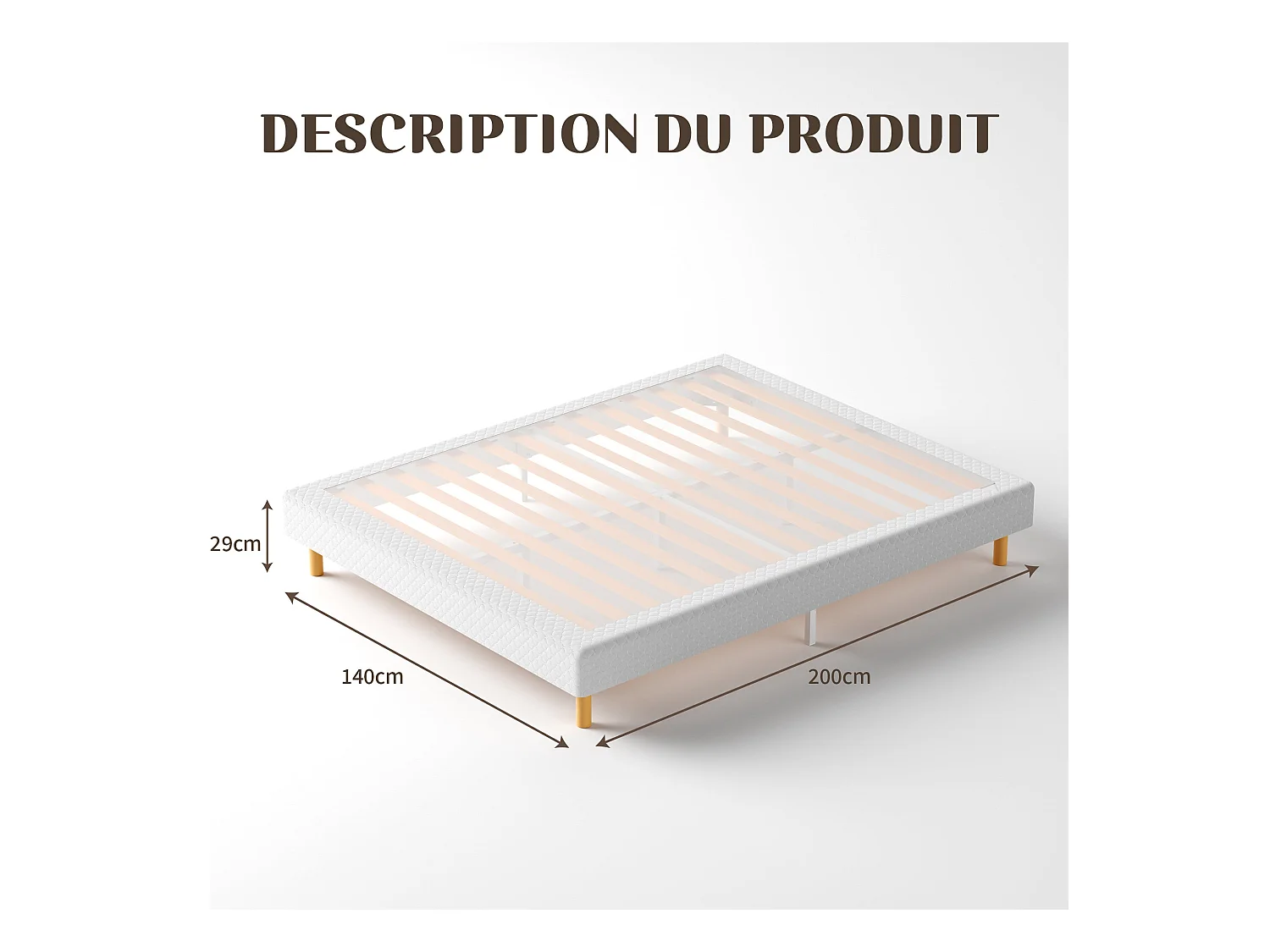 Sommier à Lattes 140x200 cm, 9 pieds, 2x14 lattes