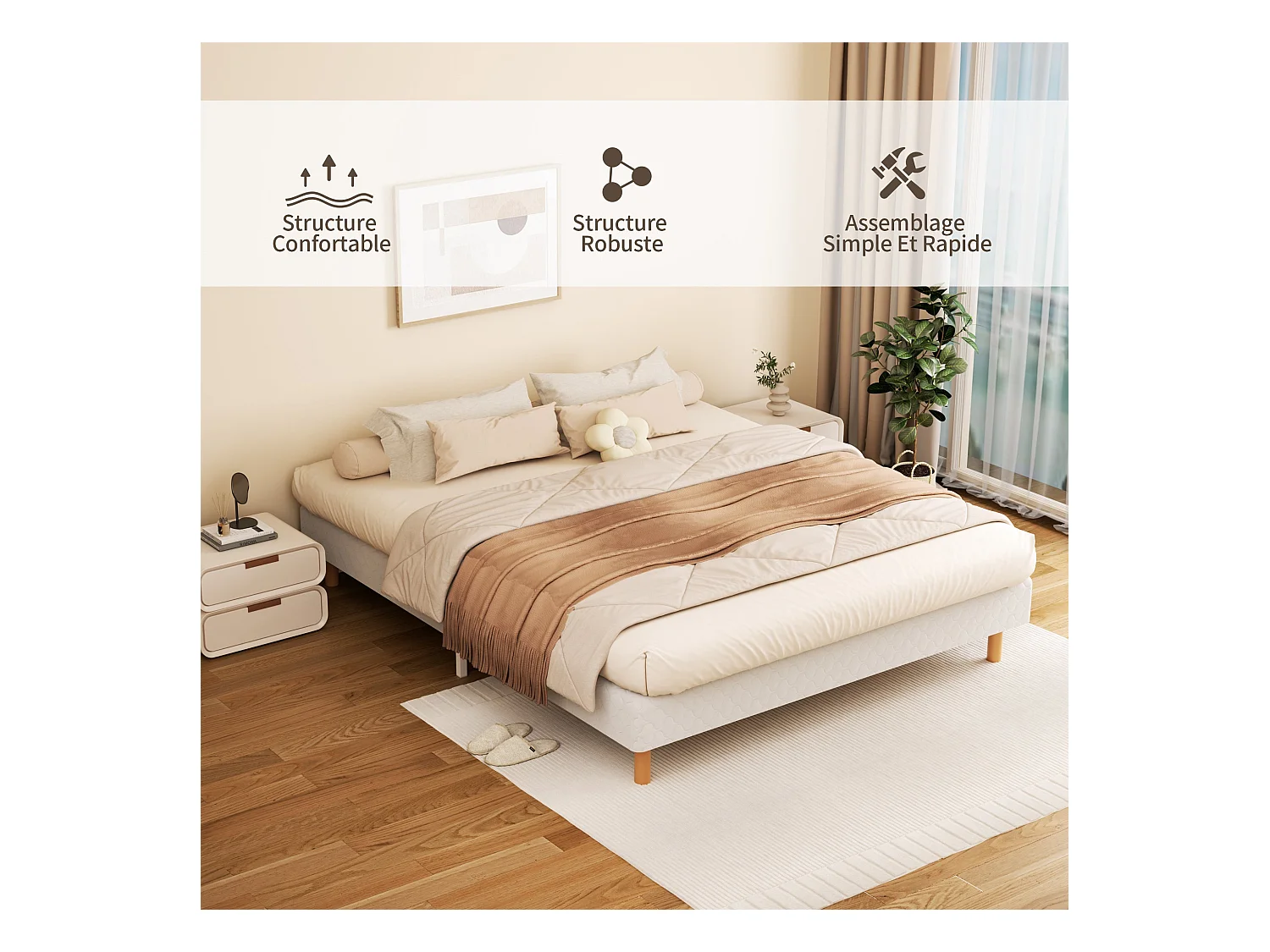 Sommier à Lattes 140x200 cm, 9 pieds, 2x14 lattes