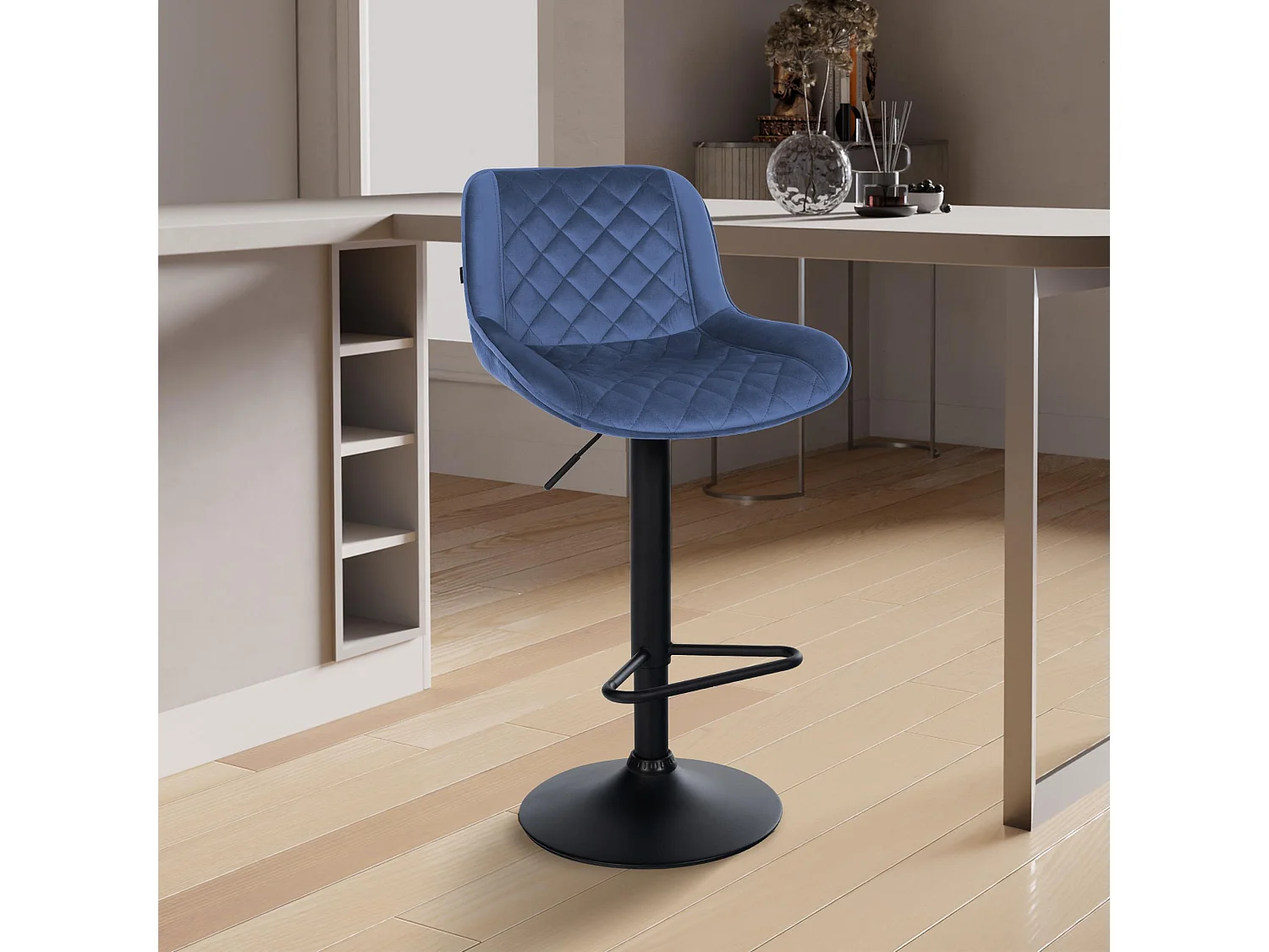 Lot de 2  Tabouret de bar - Velours - Bleu - Kasson