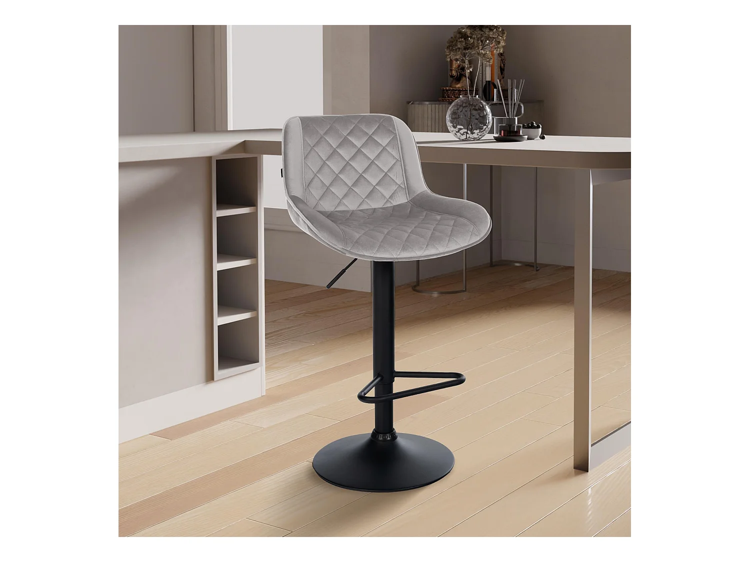 Lot de 2  Tabouret de bar - Velours - Gris - Kasson