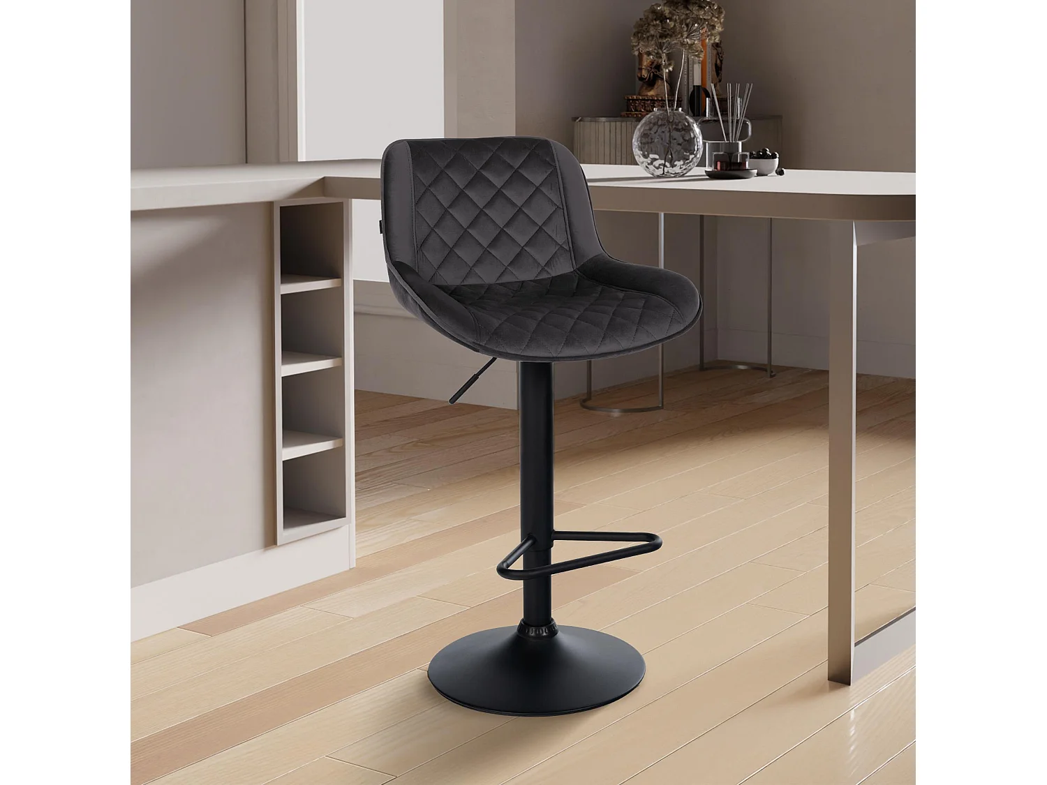 Lot de 2  Tabouret de bar - Velours - Noir - Kasson