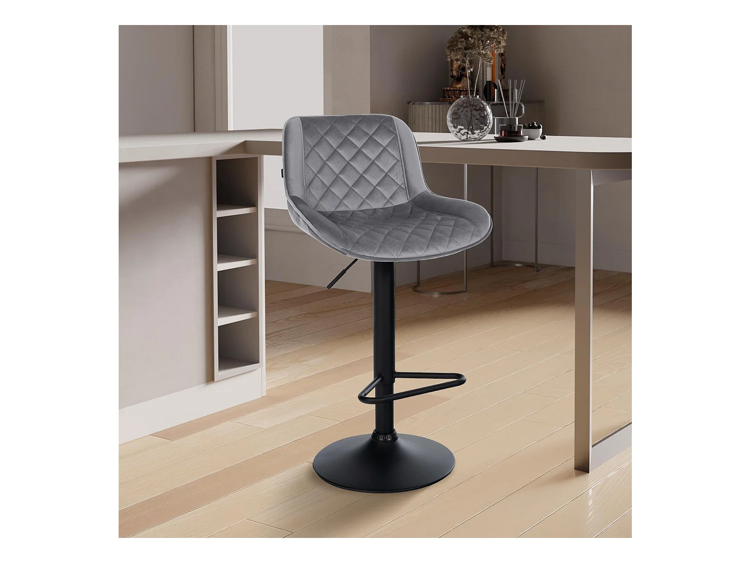 Lot de 2  Tabouret de bar - Velours - Gris foncé - Kasson