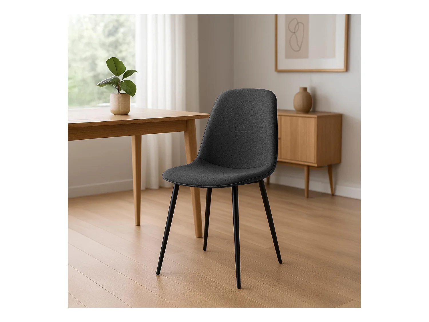 Lot de 2  chaise salle à manger - Tissu - Gris foncé - Maryam