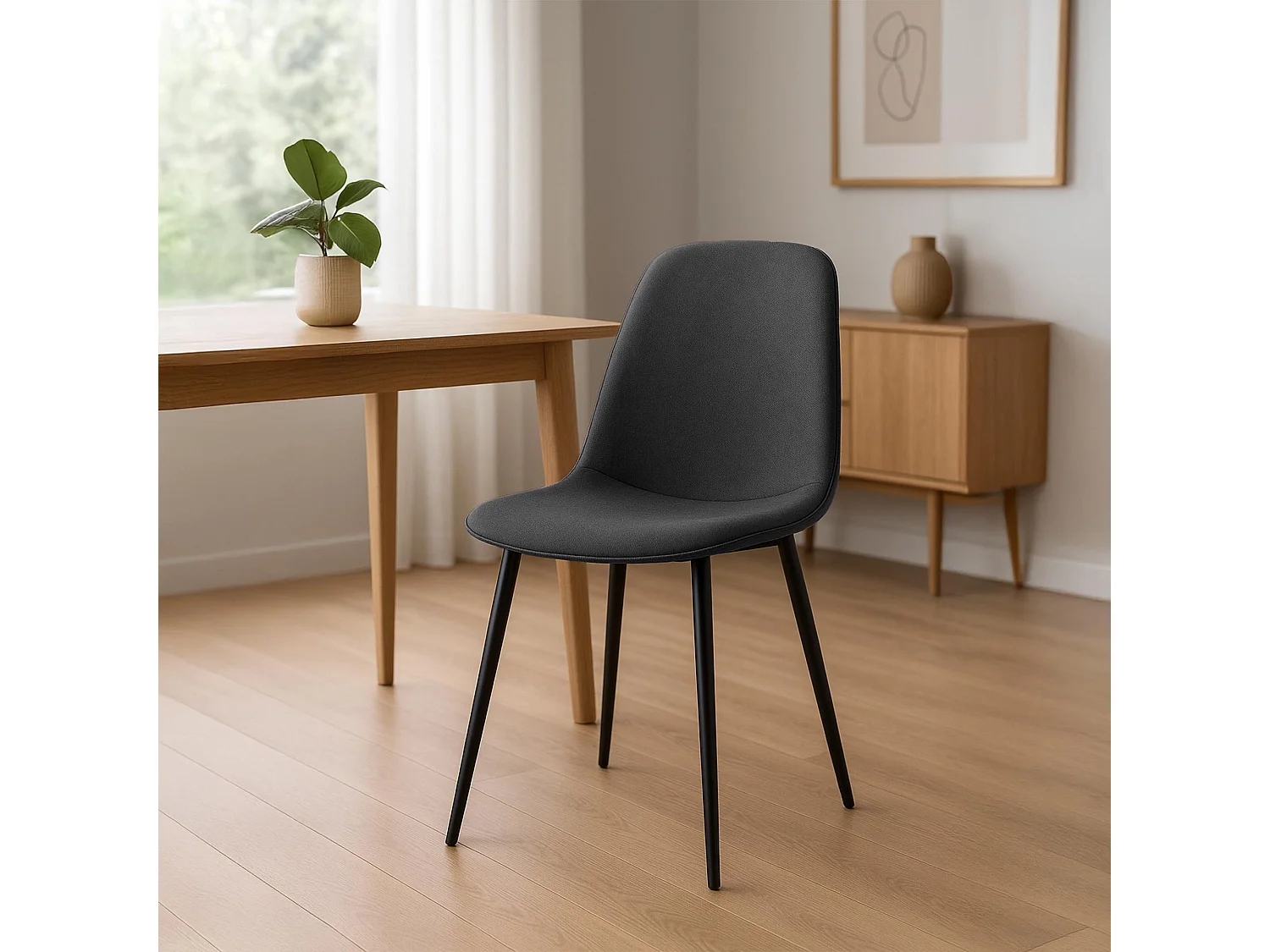 Lot de 2  chaise salle à manger - Tissu - Gris foncé - Maryam