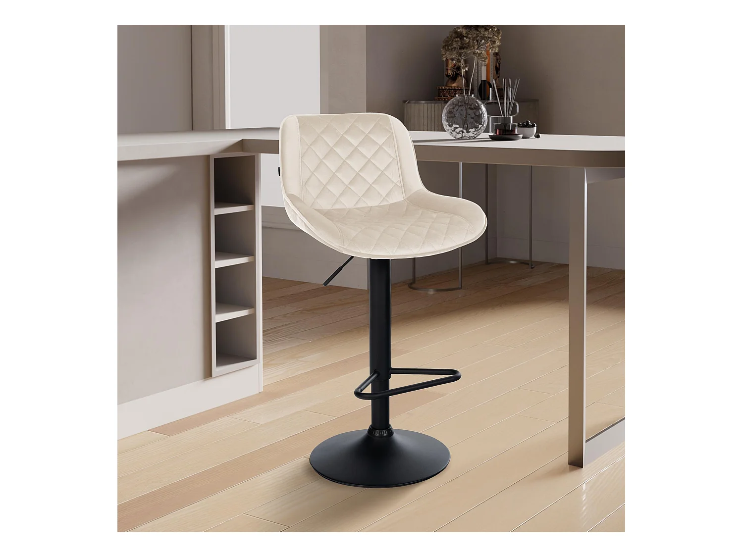 Lot de 2  Tabouret de bar - Velours - Crème - Kasson