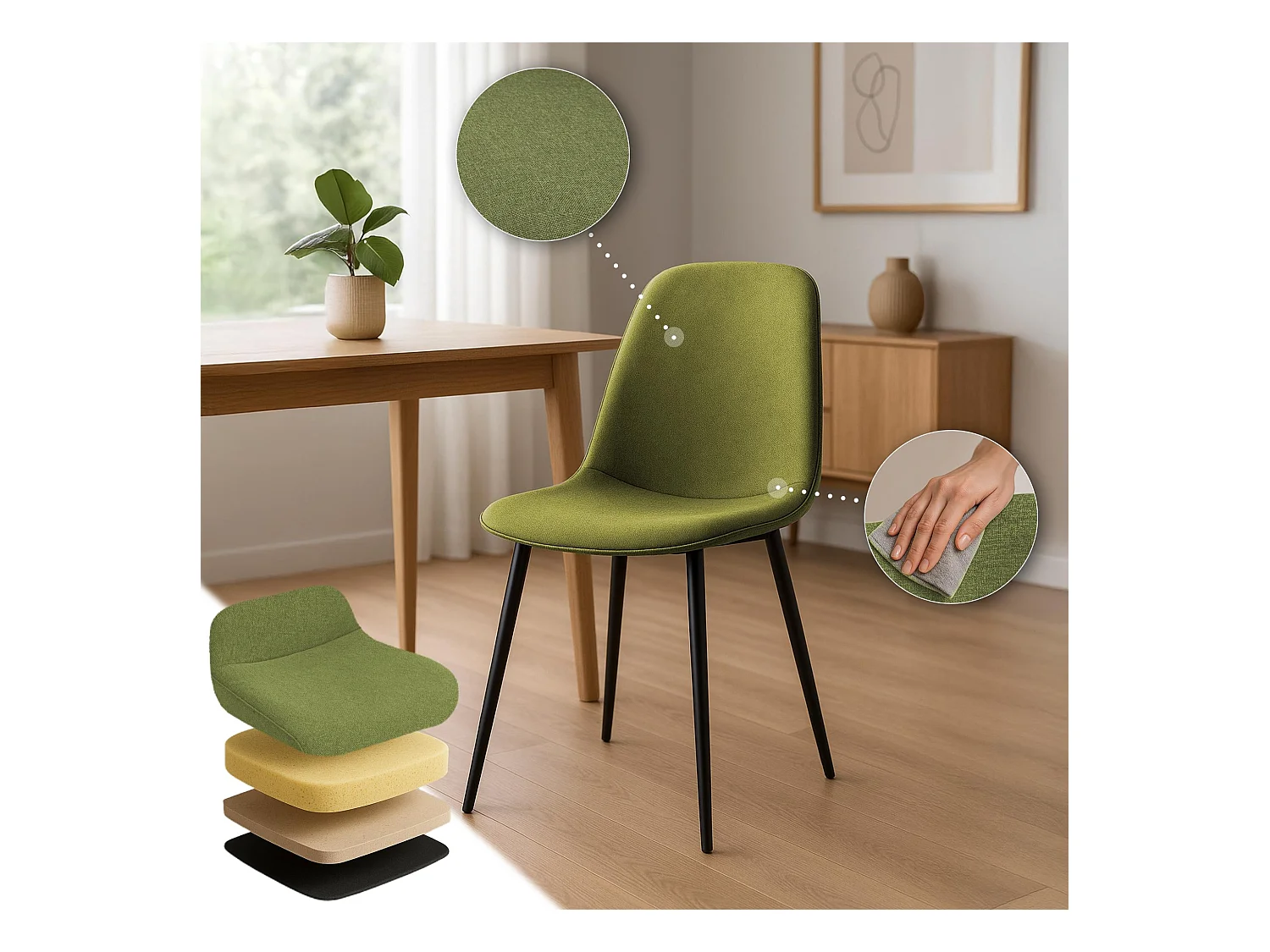 Lot de 2  chaise salle à manger - Tissu - Vert - Maryam