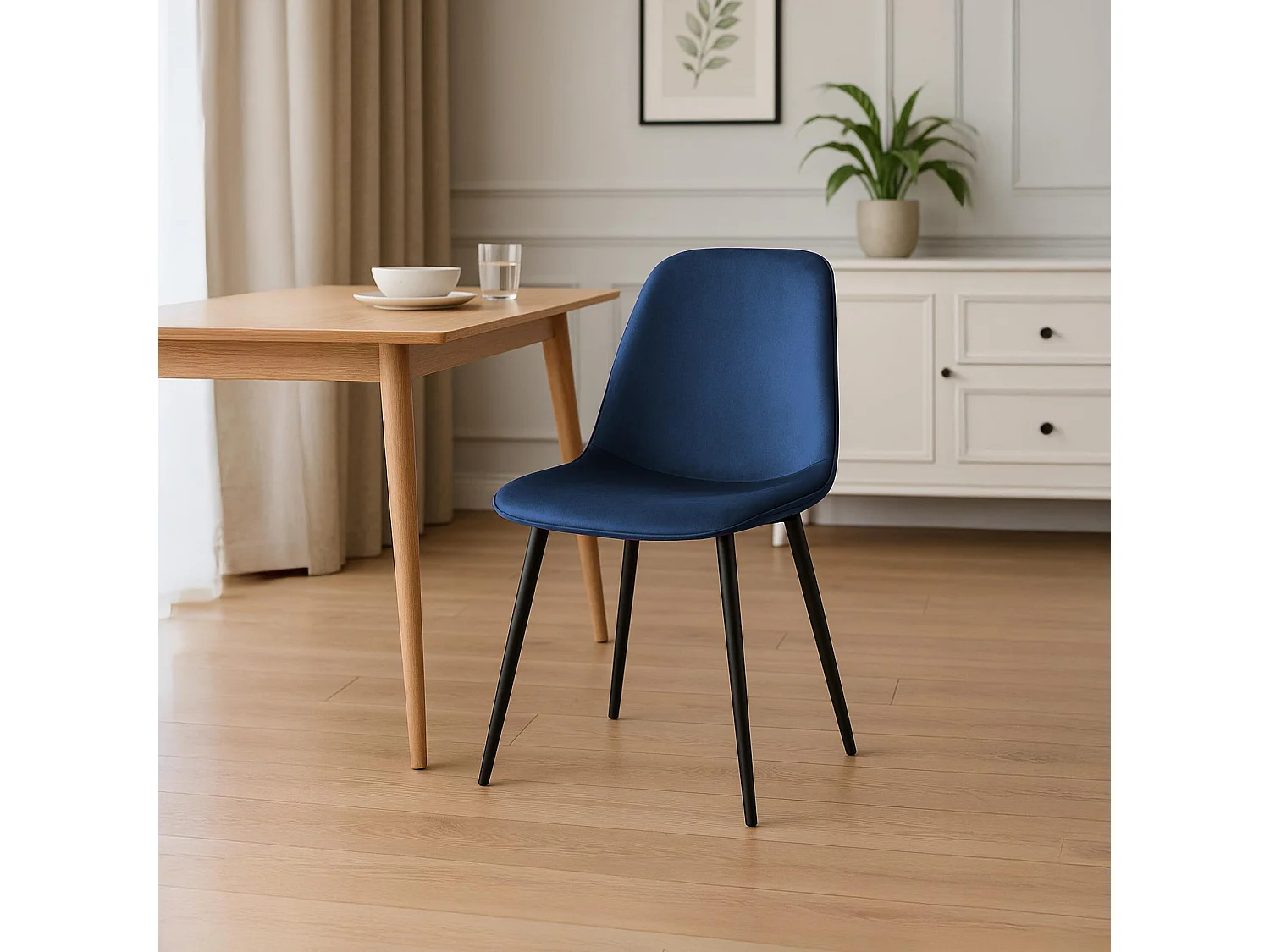 Lot de 2  chaise salle à manger - Velours - Bleu foncé - Maryam