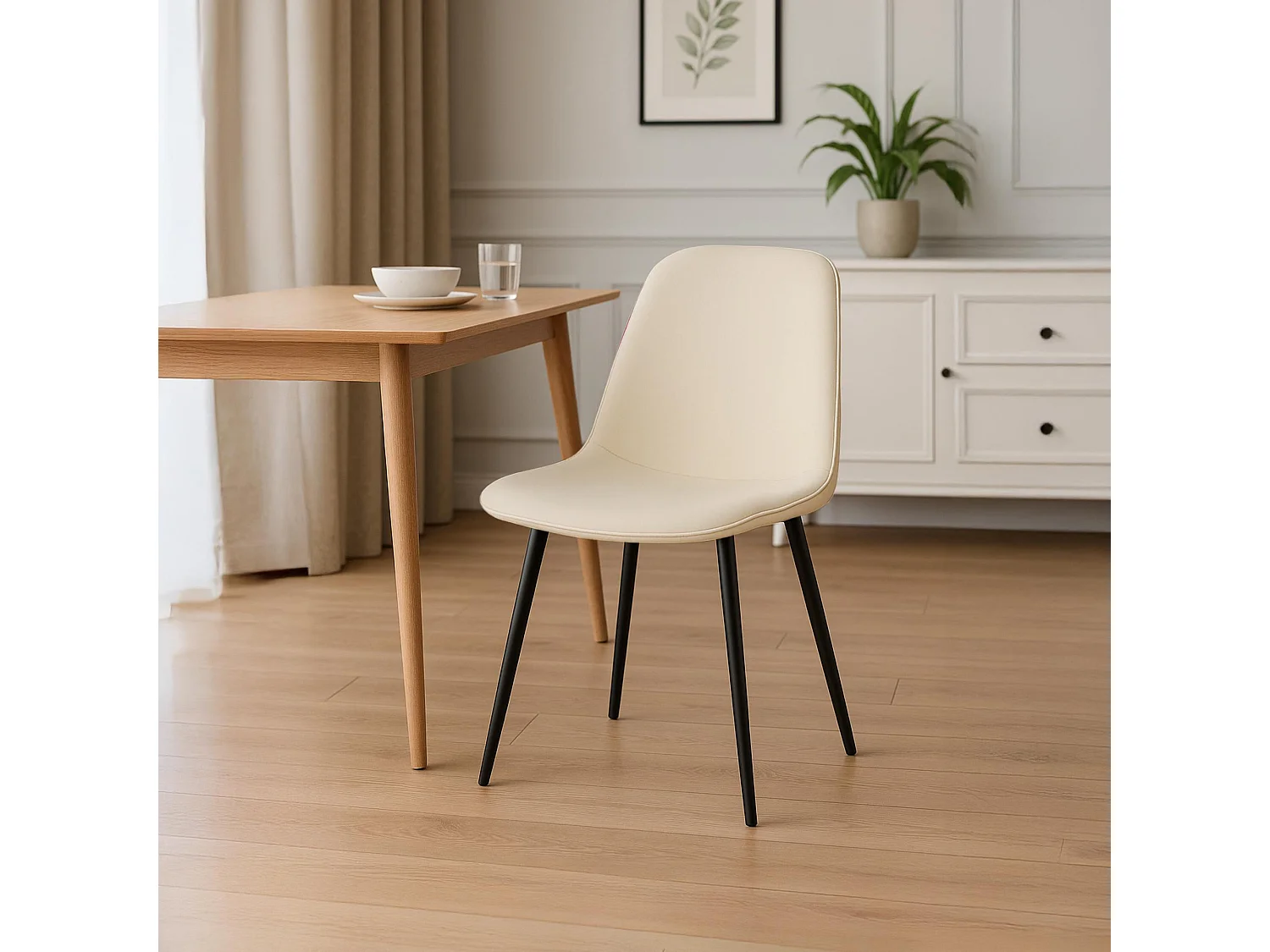 Lot de 2  chaise salle à manger - Velours - Crème - Maryam