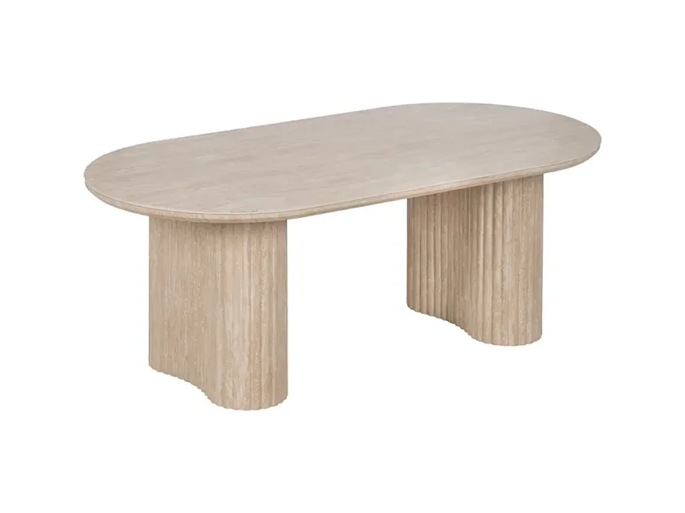Table basse ovale pierre beige 120 cm double piètement CAELIS