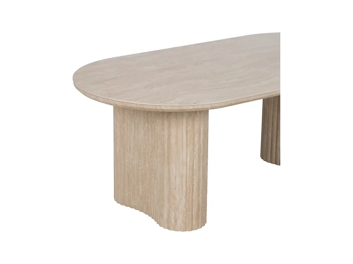 Table basse ovale pierre beige 120 cm double piètement CAELIS