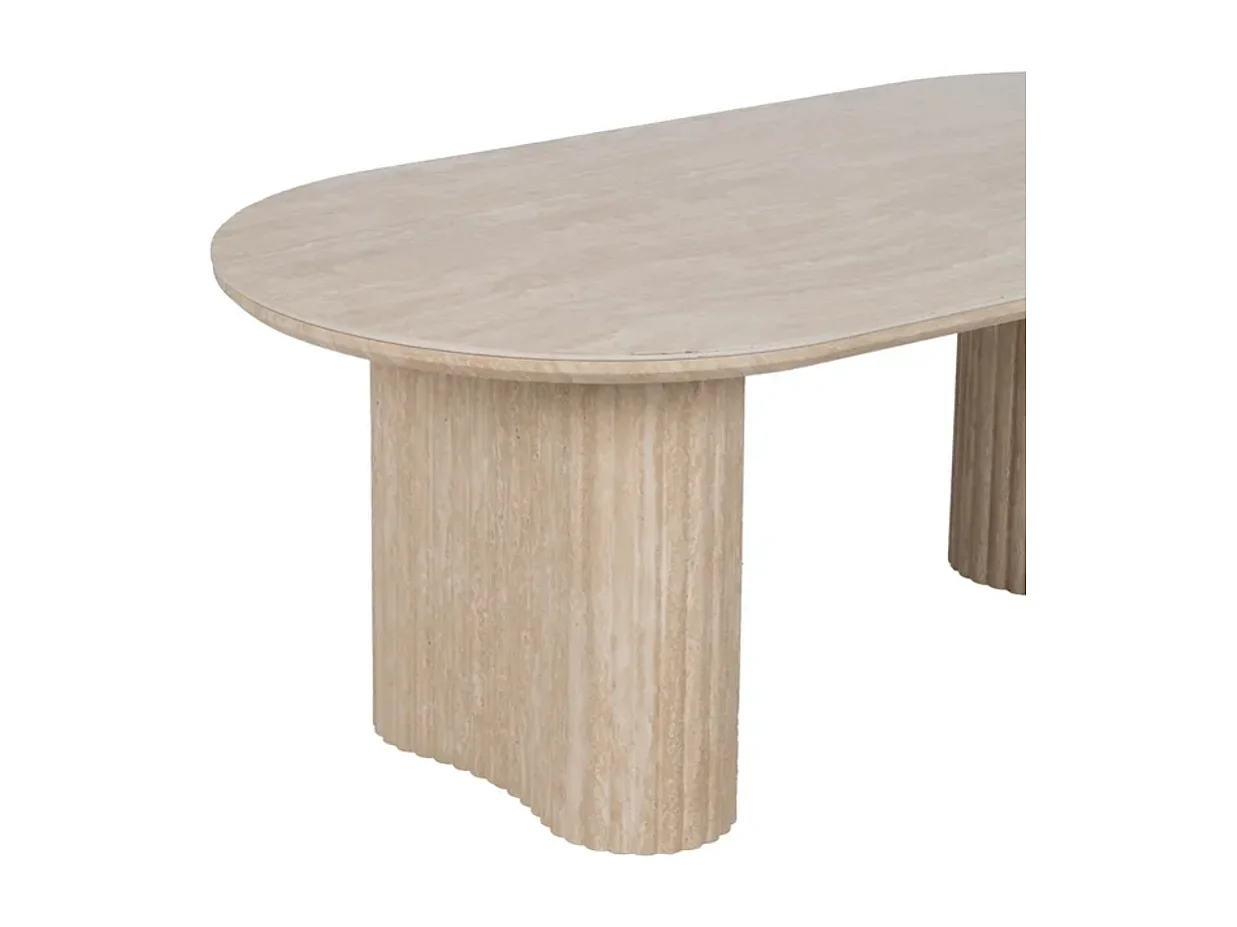 Table basse ovale pierre beige 120 cm double piètement CAELIS