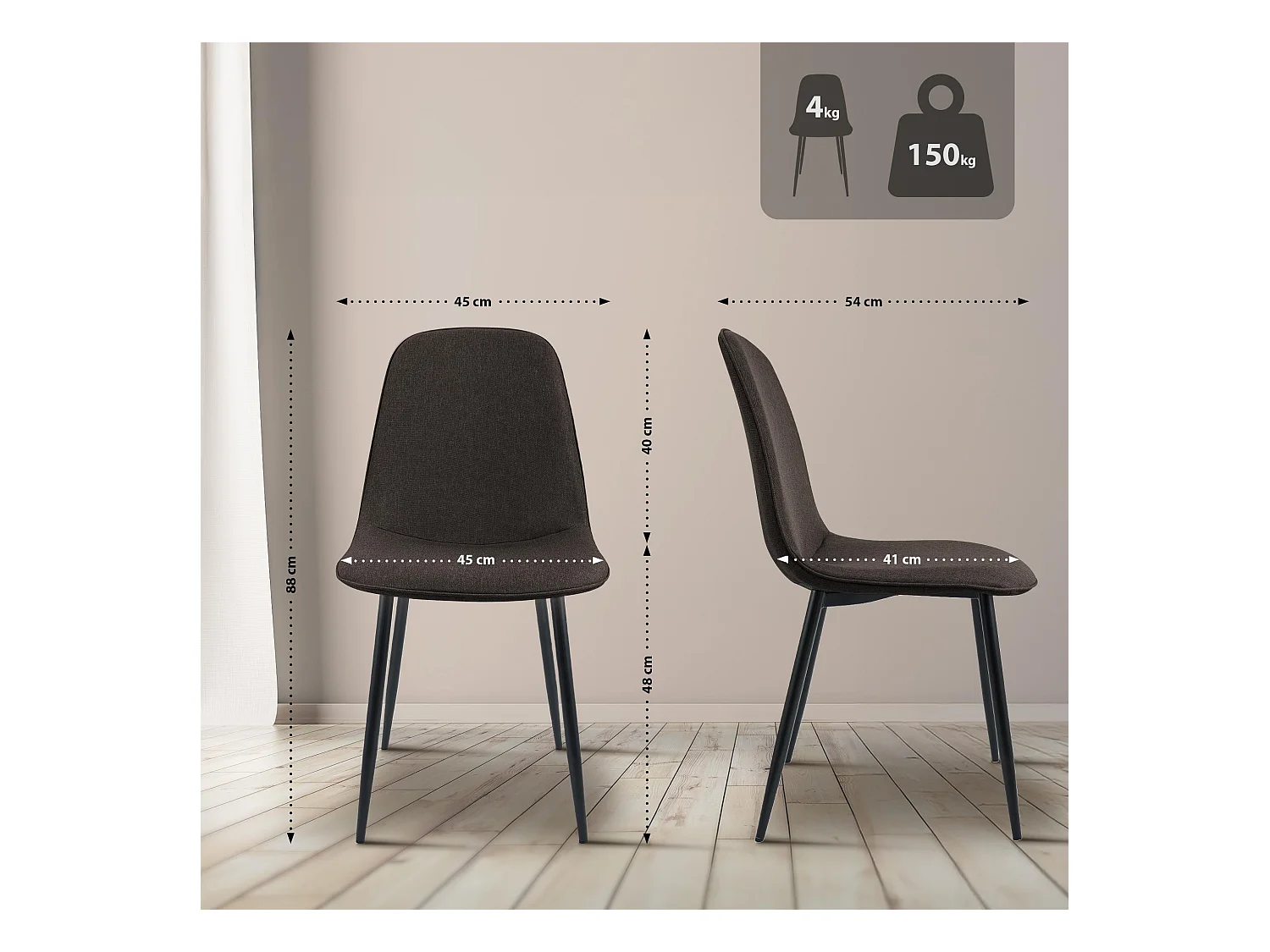 Lot de 2  chaise salle à manger - Tissu - Marron - Maryam