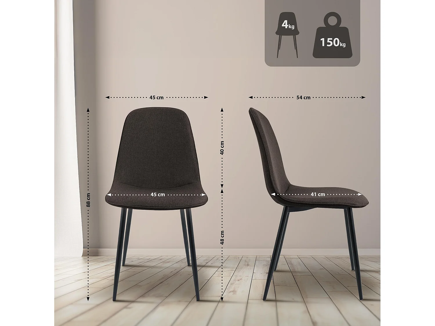 Lot de 2  chaise salle à manger - Tissu - Marron - Maryam