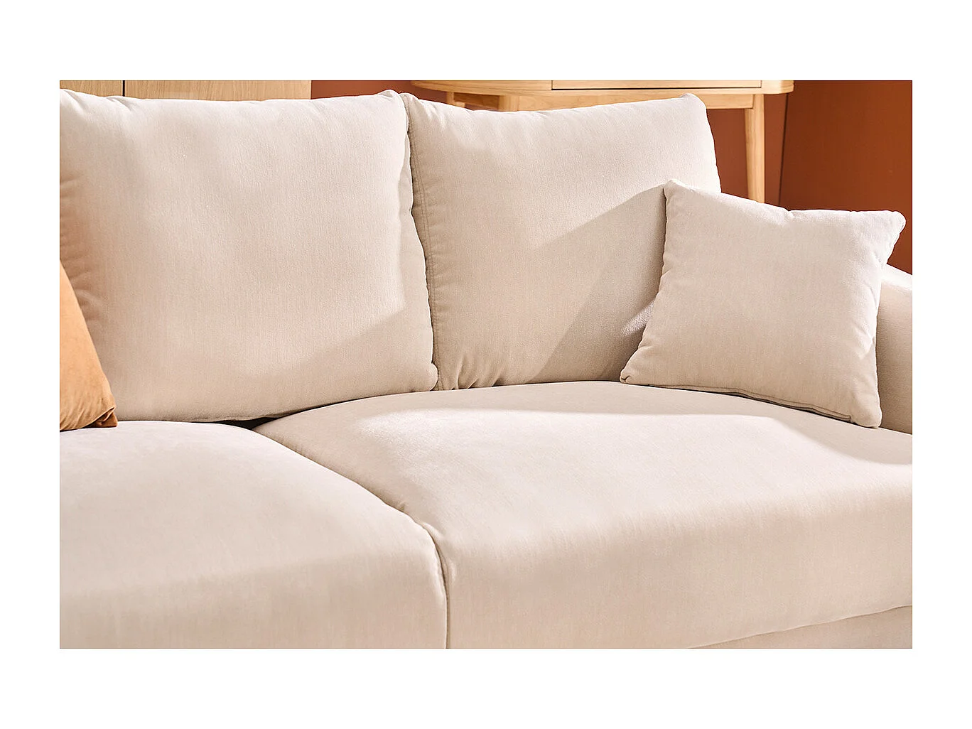 Sofá de diseño de 3 plazas de tela de terciopelo beige y metal negro JERRY