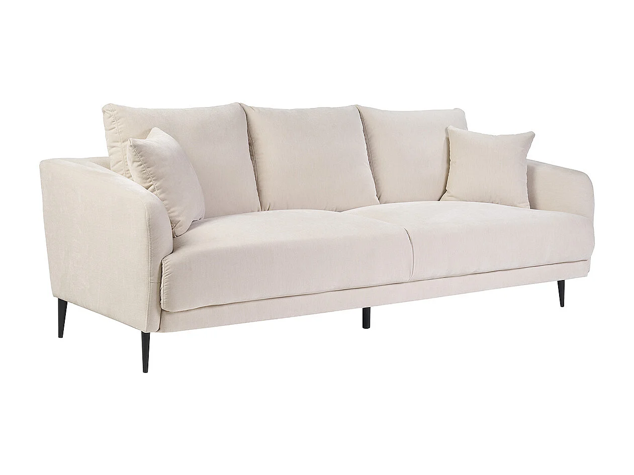 Sofá de diseño de 3 plazas de tela de terciopelo beige y metal negro JERRY