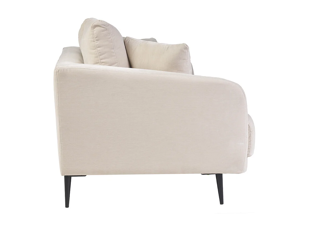 Sofá de diseño de 3 plazas de tela de terciopelo beige y metal negro JERRY