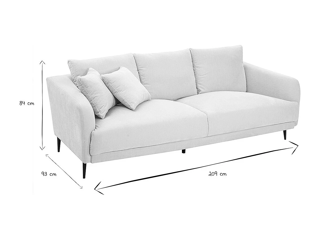 Sofá de diseño de 3 plazas de tela de terciopelo beige y metal negro JERRY