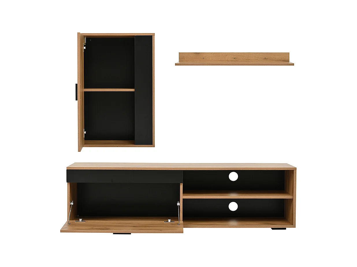 Ensemble mural TV 140x35x39 cm 3 pièces meuble TV étagère pied murale salon moderne bois noir