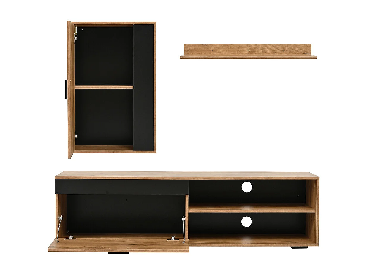 Ensemble mural TV 140x35x39 cm 3 pièces meuble TV étagère pied murale salon moderne bois noir