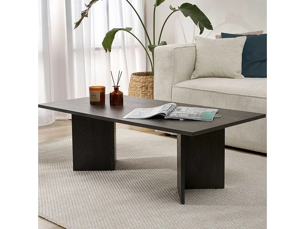 Mesa de centro ovalada y rectangular de madera melamínica Sabin - Negro