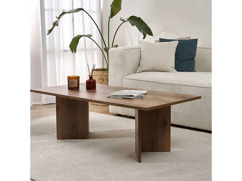 Tavolino rettangolare Sabin in truciolato melaminico, 119x60x40 cm, stile scandinavo, finitura noce, senza contenitore