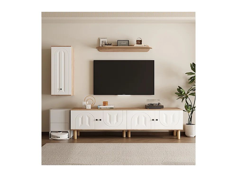 Meuble mural trois pièces meuble haut armoires étagère murale panneaux blancs bois sculpté