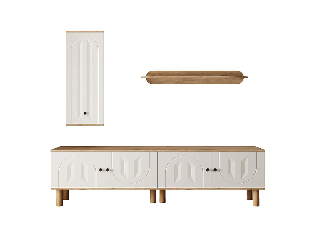 Meuble mural trois pièces meuble haut armoires étagère murale panneaux blancs bois sculpté