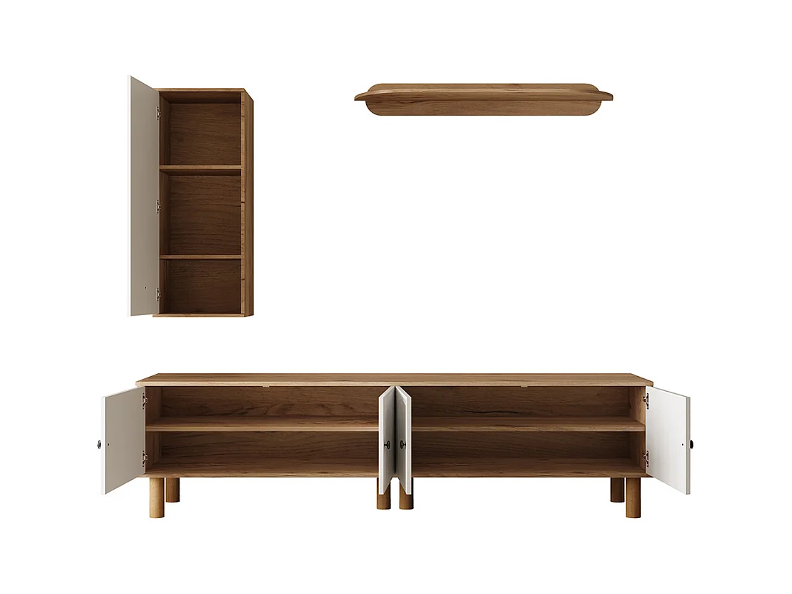 Meuble mural trois pièces meuble haut armoires étagère murale panneaux blancs bois sculpté