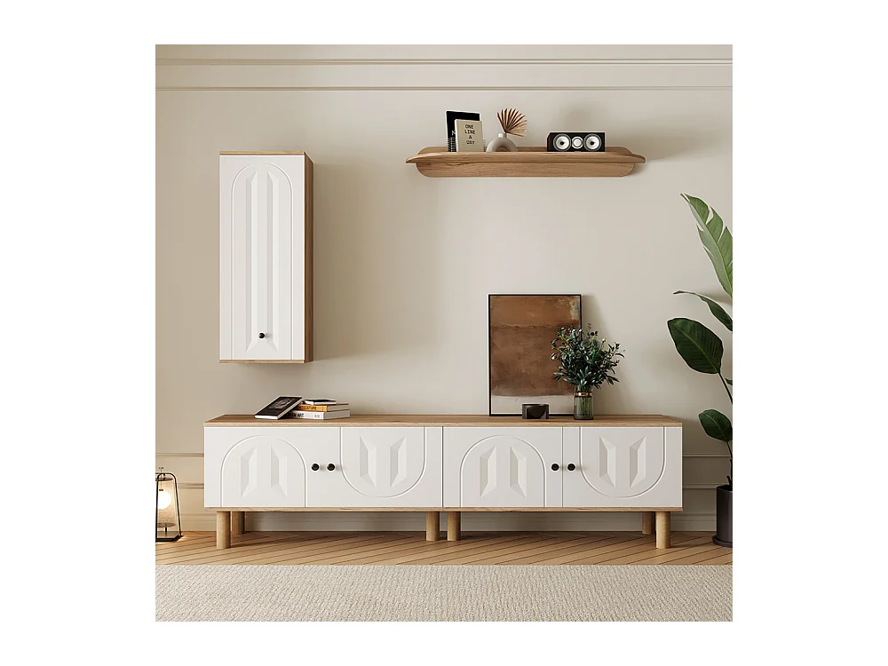 Meuble mural trois pièces meuble haut armoires étagère murale panneaux blancs bois sculpté