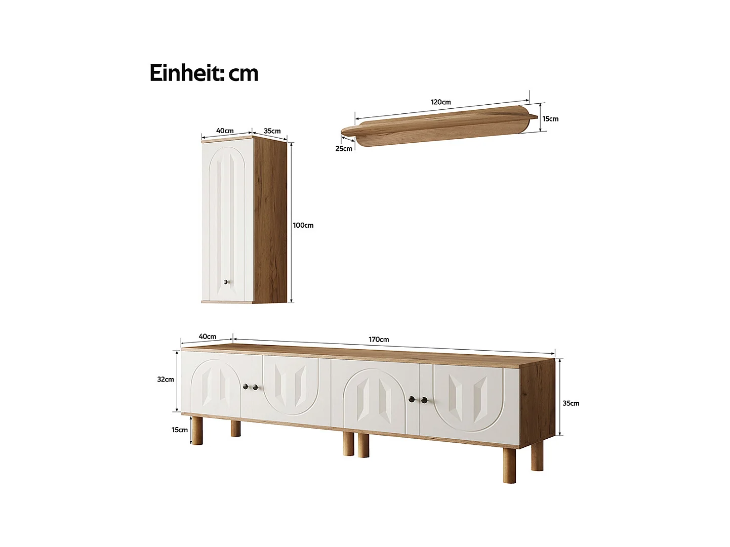 Meuble mural trois pièces meuble haut armoires étagère murale panneaux blancs bois sculpté