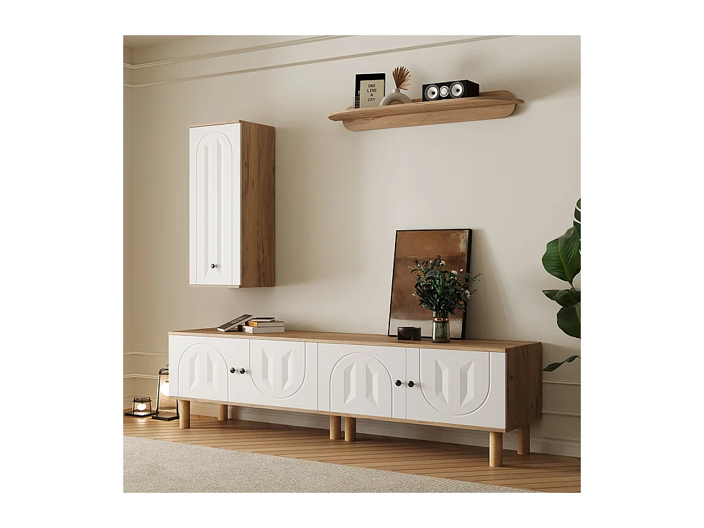 Meuble mural trois pièces meuble haut armoires étagère murale panneaux blancs bois sculpté