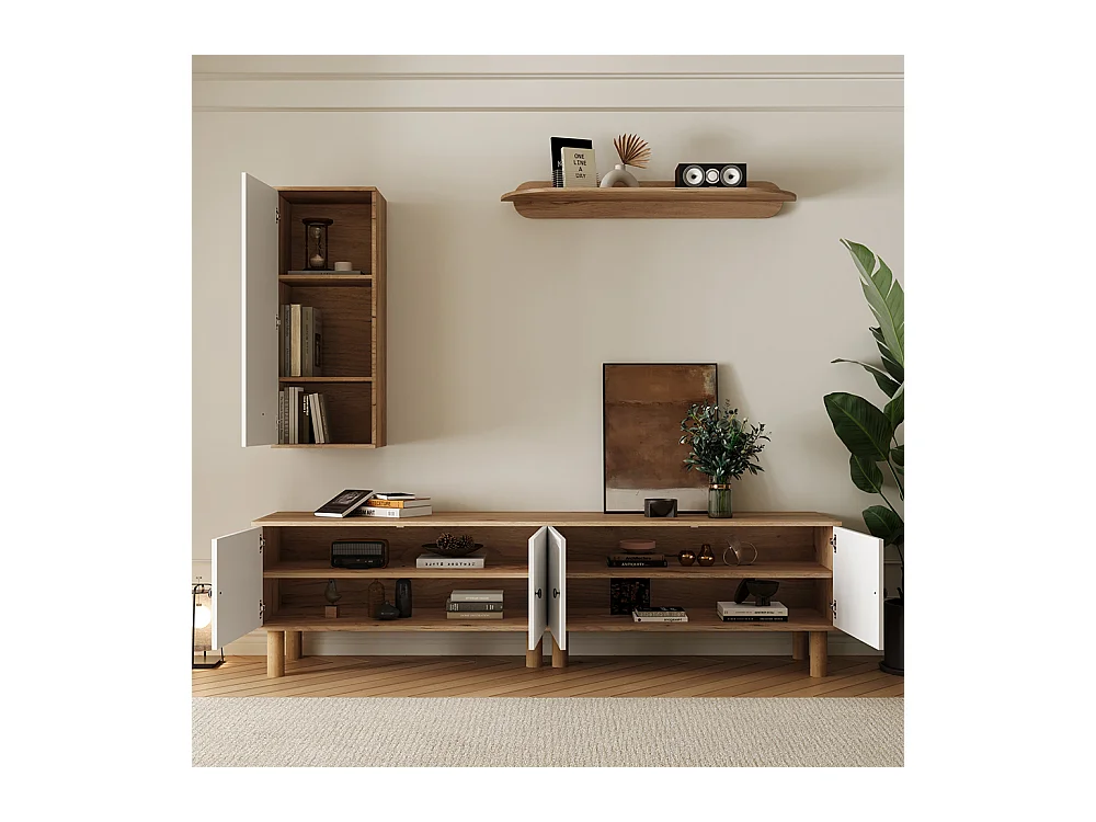 Meuble mural trois pièces meuble haut armoires étagère murale panneaux blancs bois sculpté