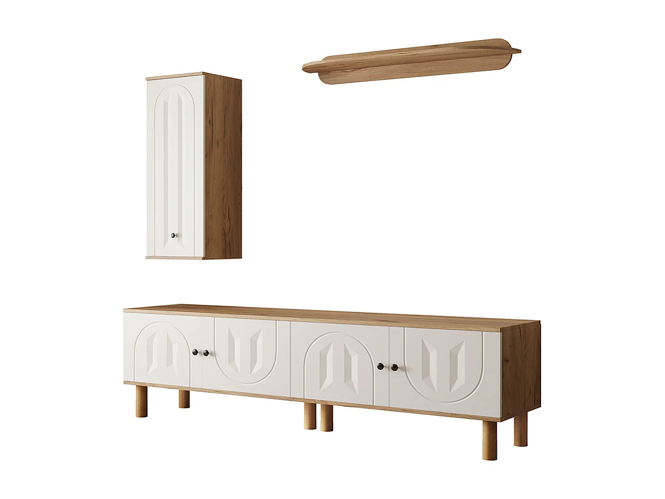 Meuble mural trois pièces meuble haut armoires étagère murale panneaux blancs bois sculpté