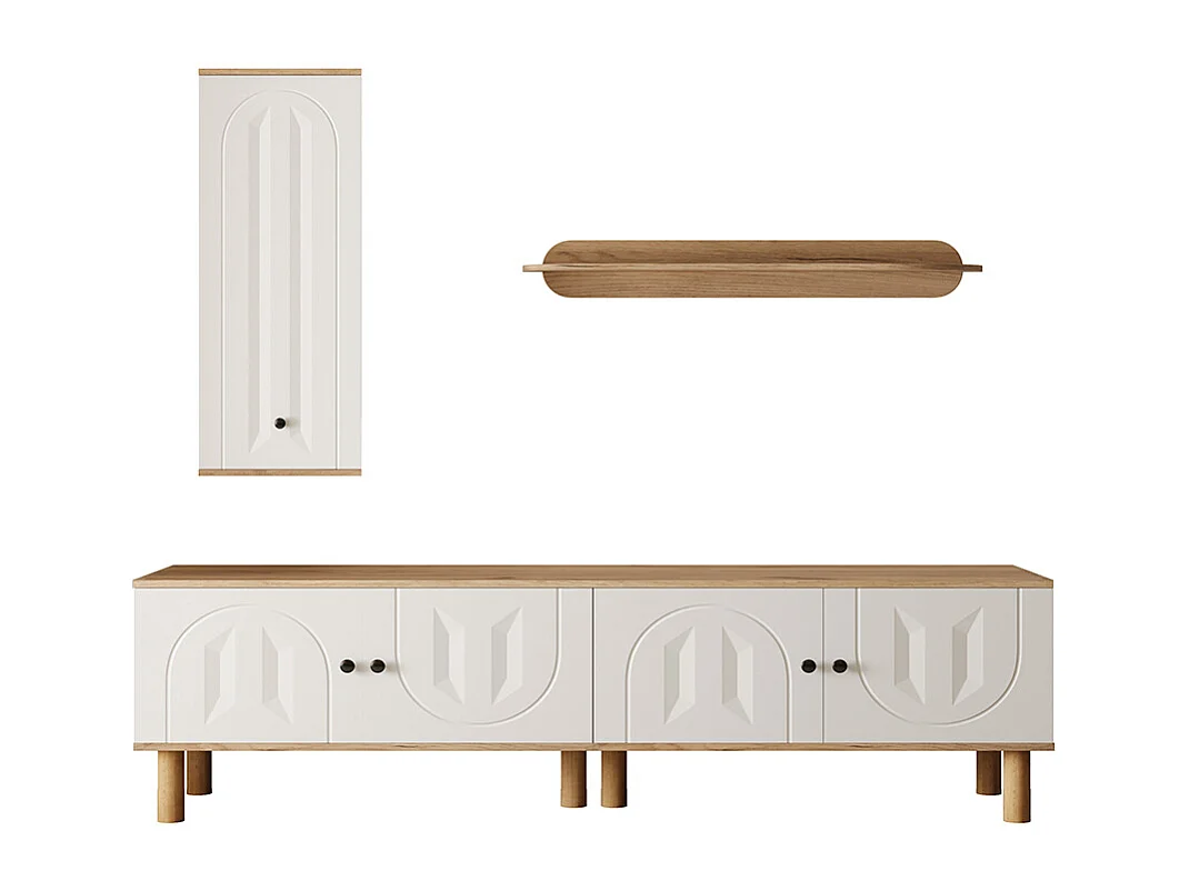 Meuble mural trois pièces meuble haut armoires étagère murale panneaux blancs bois sculpté