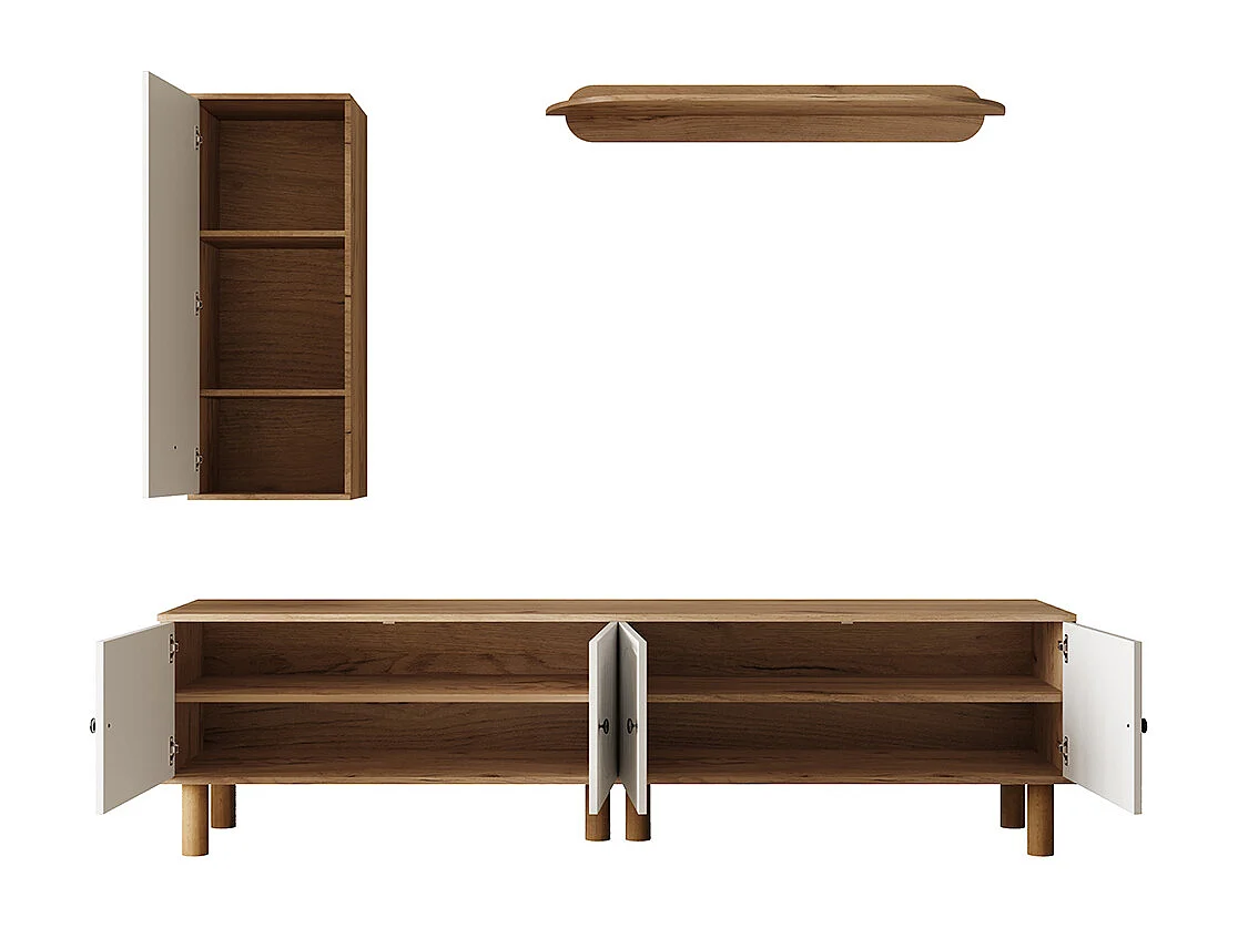 Meuble mural trois pièces meuble haut armoires étagère murale panneaux blancs bois sculpté