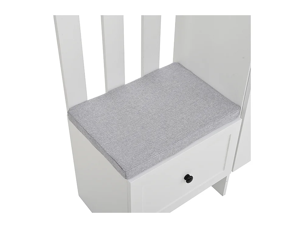 Vestiaire compact 2 armoires entrée rangement verre trempé portemanteau banc chaussures rembourrage blanc